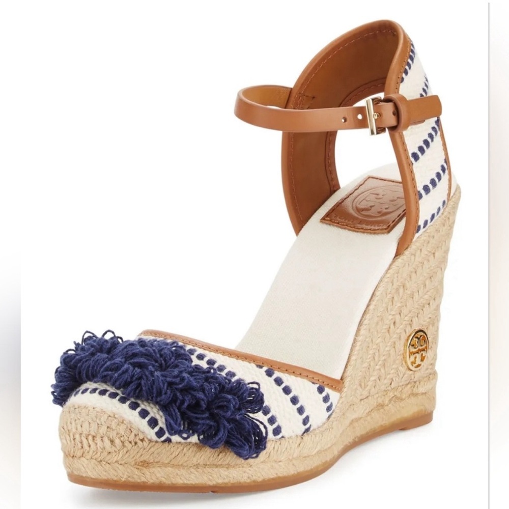 Tory Burch Striped Shaw Wedge Espadrilles Size 9.5